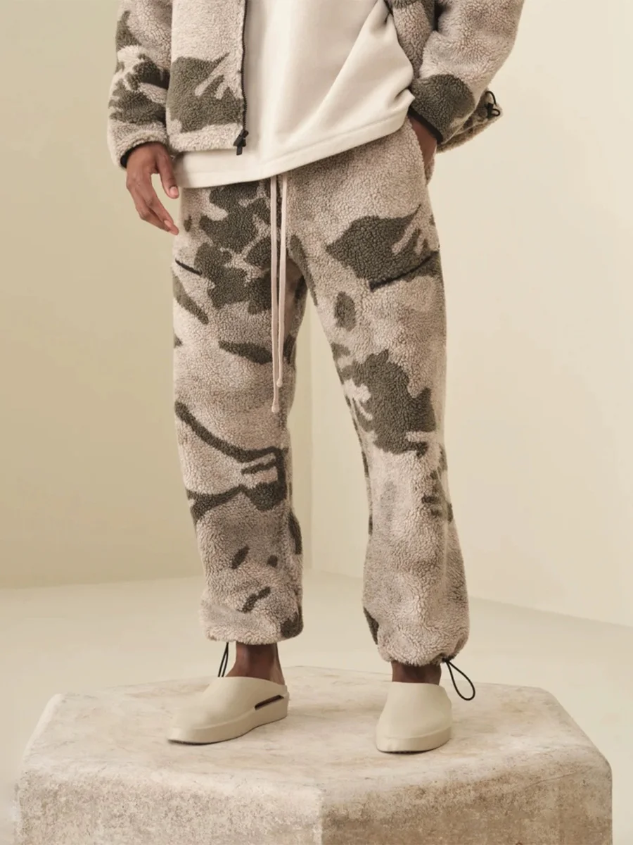 American Sle Loose Fit Straight Leg Sweatpants Heavyweight Lamb Velvet Casual Trousers Youth Polyester Fiber Spring Autumn