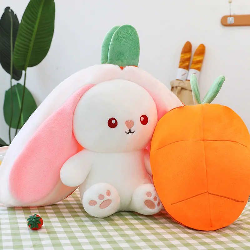 MINISO Funny Joy  Fruit Bunny Plush Toy Cute Carrot Strawberry Turn Into Rabbit Plush Toy Kids Birthday Christmas Gift