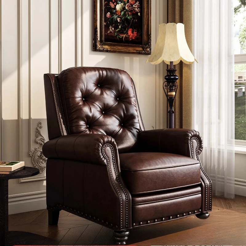 

Single sofa function chair oil wax cowhide retro living room bedroom leisure chair sleepable reclining tiger chair