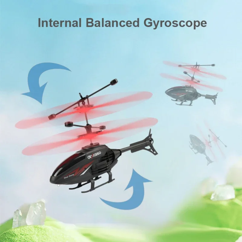 2 Channel Gesture Control Suspension Helicopter RC Remote Induction Aircraft With Charging LED Light Kids Toy