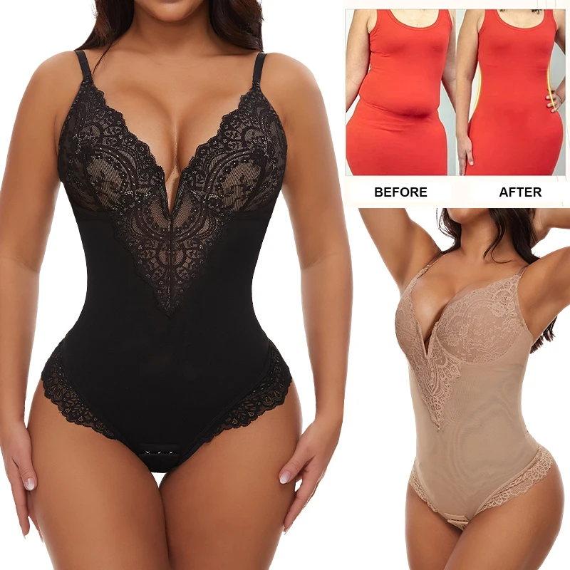 

Lace Thongs Bodysuit Shapewear Women Tummy Control Underwear Flat Belly Smooth Underwire Push Up Corset Sexy Underwear Playsuit