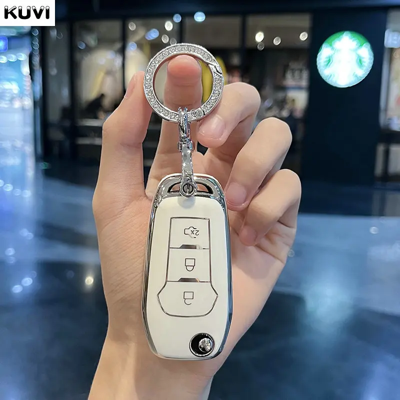 For Ford Figo 2017 Mondeo 5 Ecosport Puma 2020 Fiesta Mk8 Everest Ranger 3 Button TPU Car Remote Key Case Cover Shell Keychain