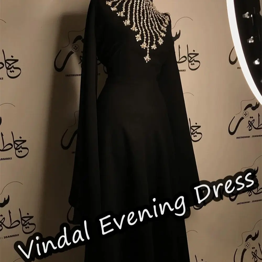 Vindal Evening Dress O-Neck Ankle Length Empire Beading Elegant Built-in Bra Sexy Crepe Long Sleeves Saudi Arabia For Woman 2024