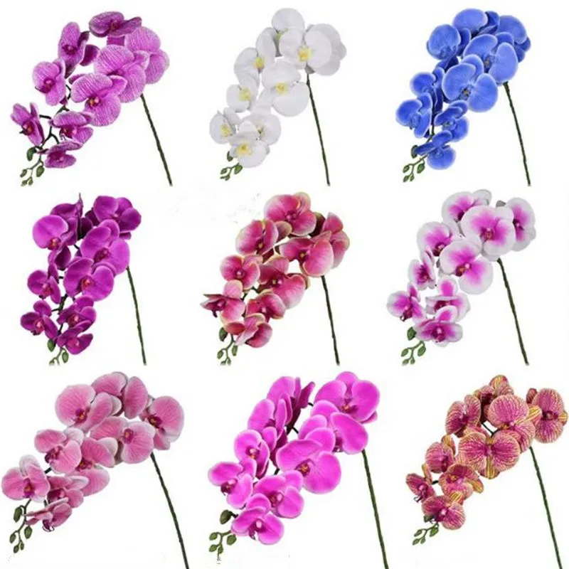 One Faux Long Stem Real Rouch Orchid (9 Heads/Piece) Simulation PU Autumn Phalaenopsis for Wedding Home Decoration Material