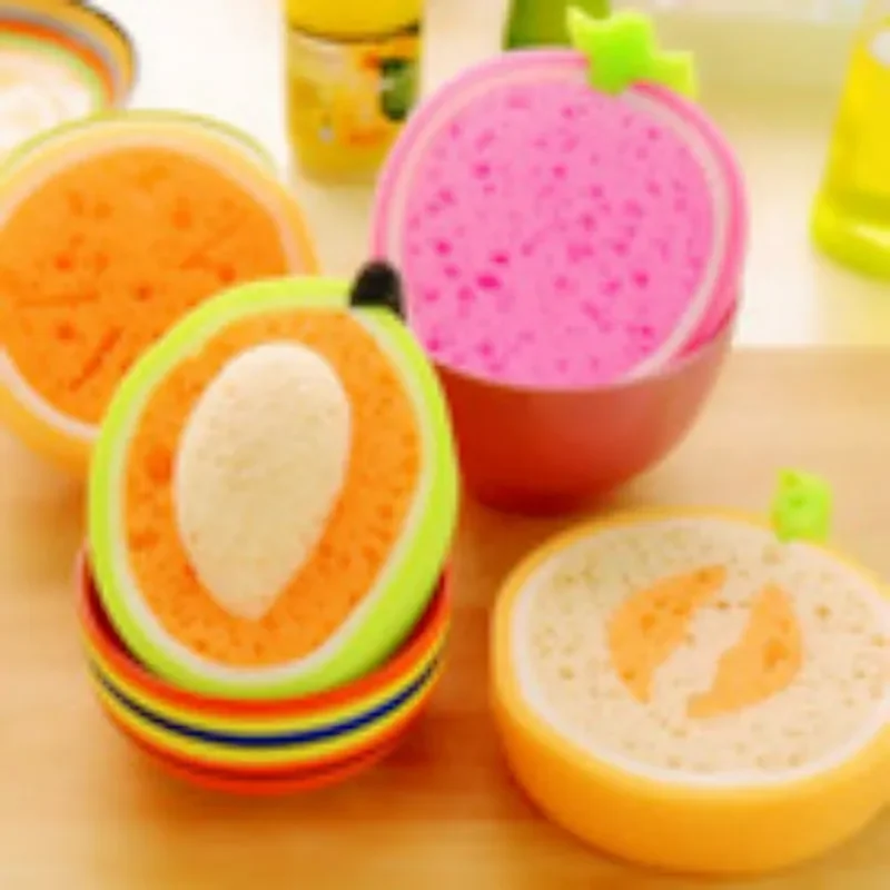 Cute 3D Fruit Design Thick Non Stick Oil Cleaning Sponge Cloth Clean Dish Cloth Scouring Pads Washing Towel Kitchen Clean Tools