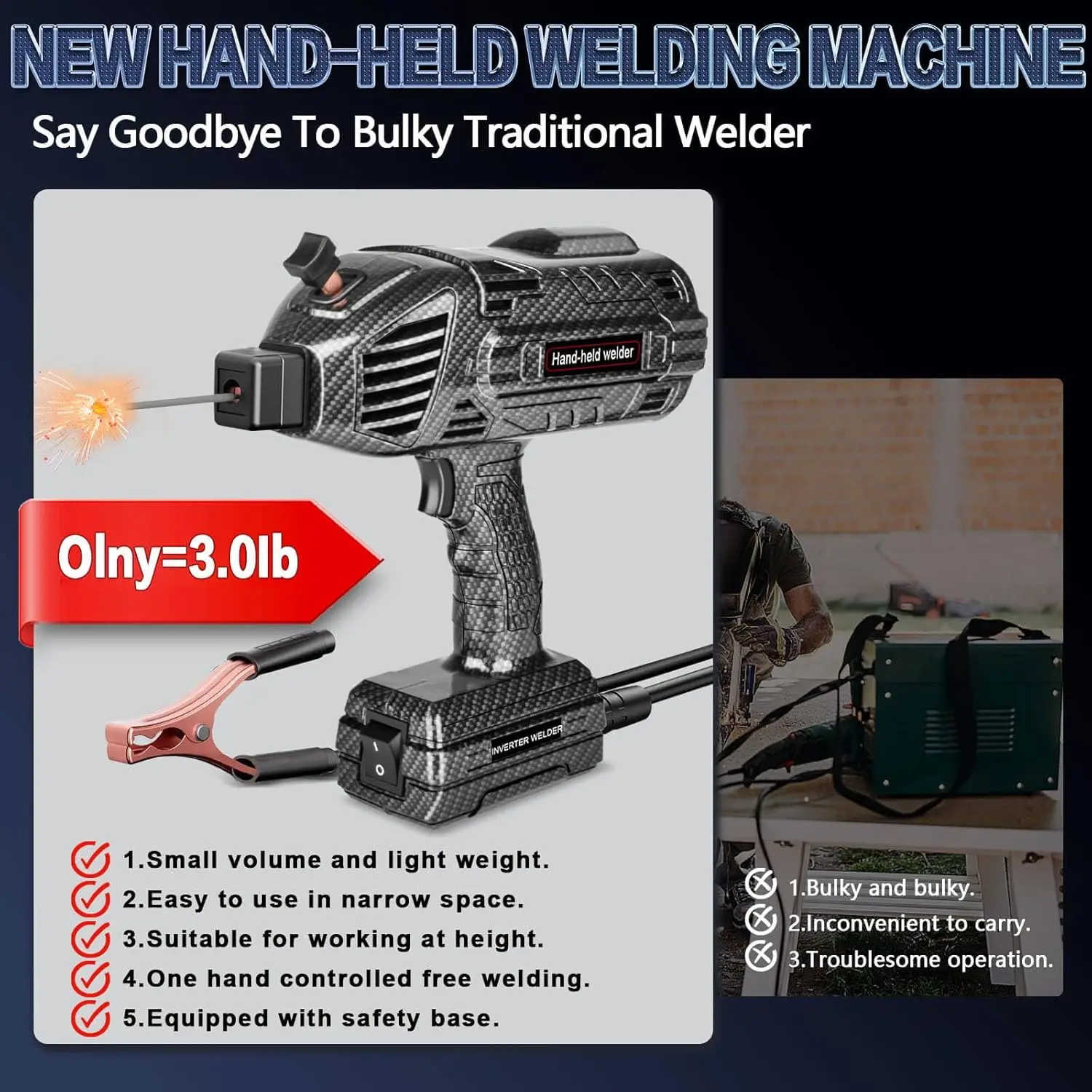 Welding Machine Handheld,110V 140A Upgraded Welder With Reinforced Carbon Fiber Texture Material,Portable Welder