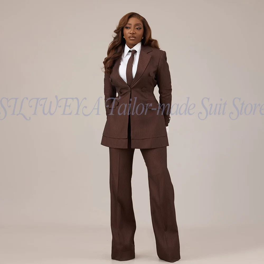 

2 Pieces Stripe Female Suit Jacket Pants Luxury Smart Casual Women Blazer Set Office Lady Chic Outfits Trajes De Mujer Elegante