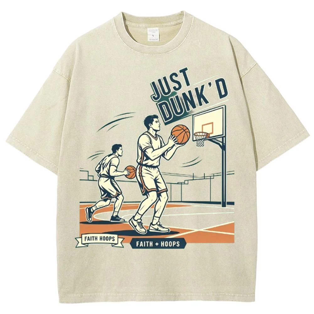 Men's Just Dunk'd Basketball Graphic T Shirt Faith Hoops Court Sports Casual Short Sleeve Streetwear Tee Gift