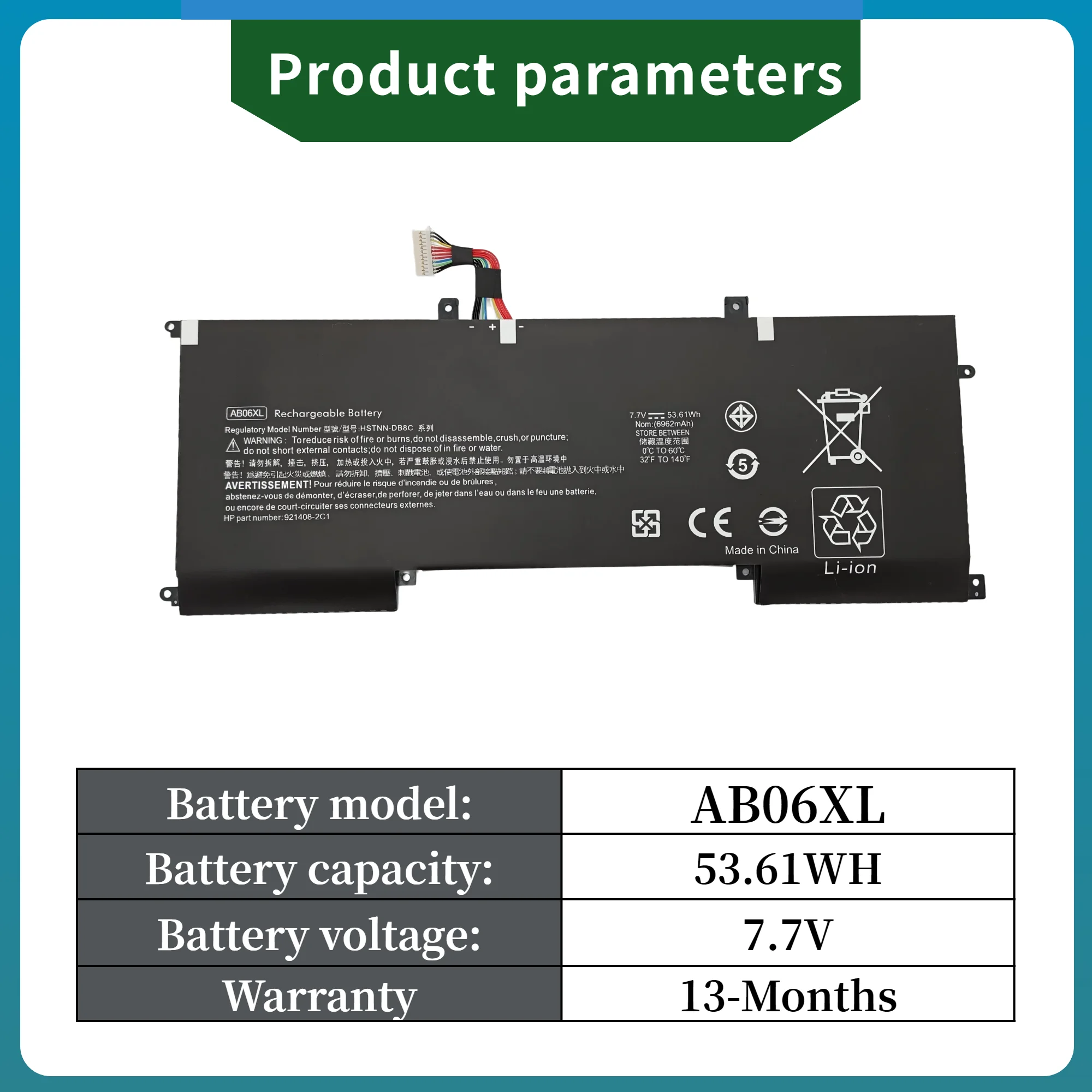 Factory Direct! AB06XL Battery For HP ENVY 13-AD019TU 13-AD020TU 13-AD106TU 13-AD108TU TPN-I128 HSTNN-DB8C 921408-2C1 921438-855