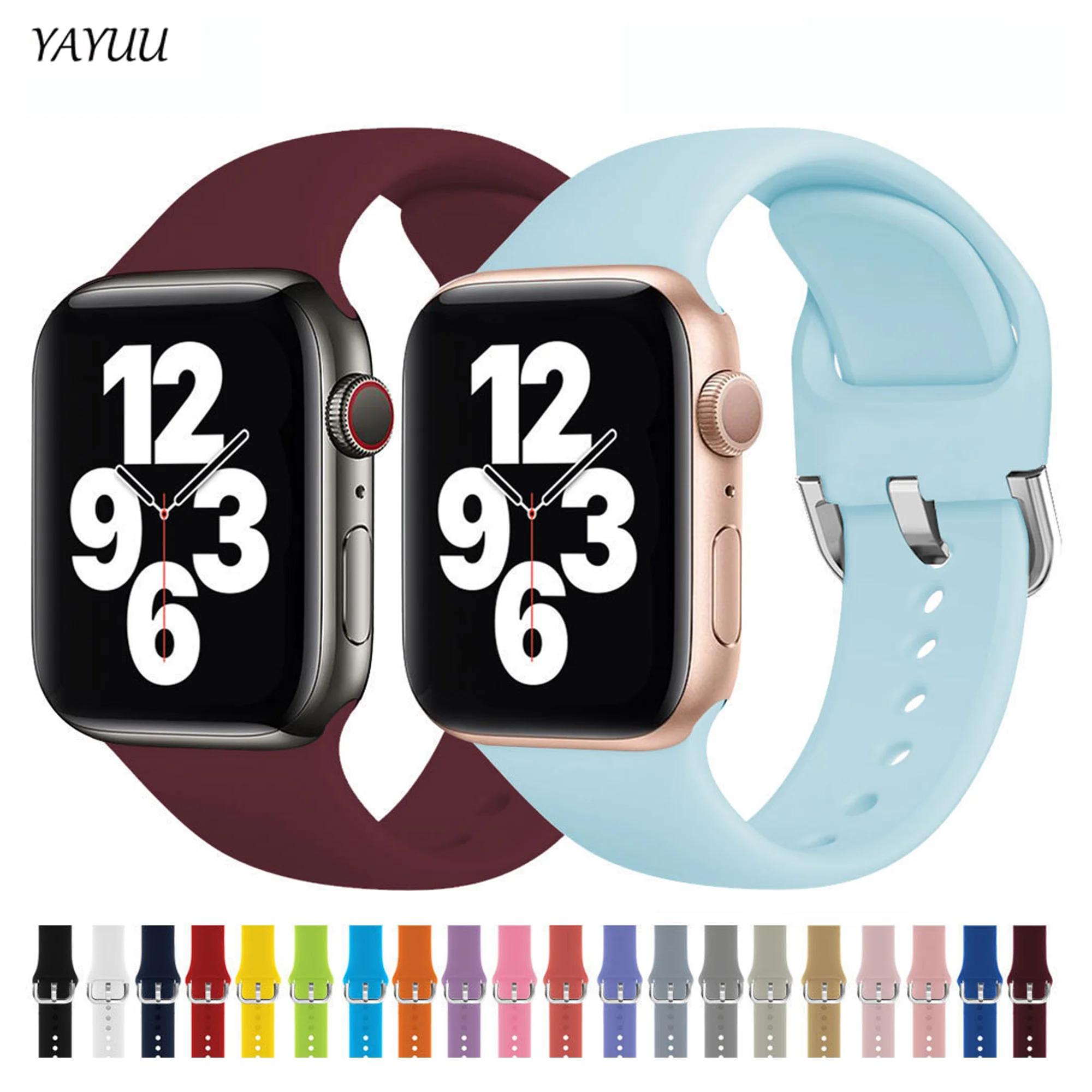 

YAYUU Silicone Band For Apple Watch Strap 38mm 40mm 41mm Sport Bracelet Compatible for iwatch Series 10 9 8 7 6 5 4 3 2 1 SE2