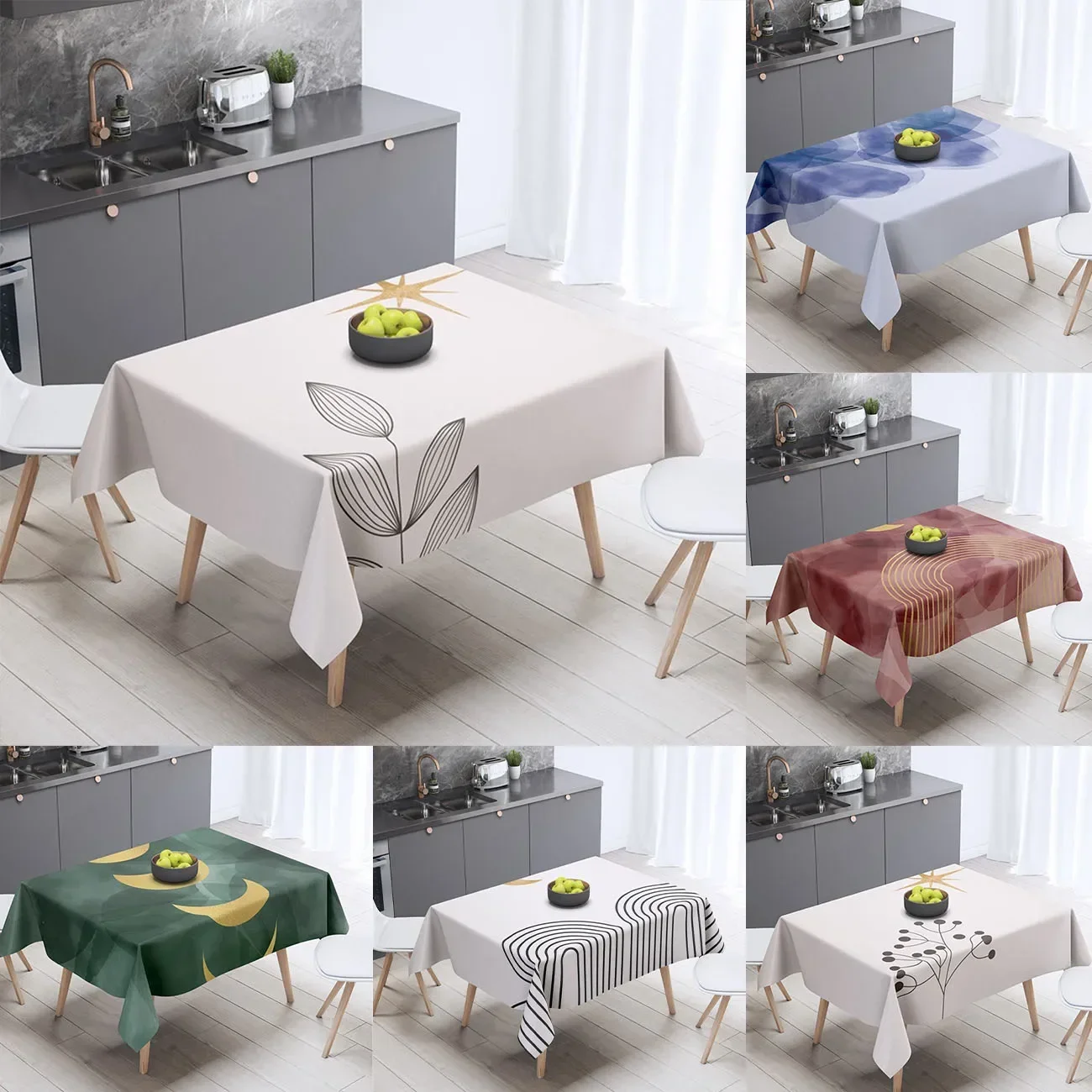 Geometric Abstract Tablecloth, Nordic Plant Manteles De Mesa, Rectangular Moon Pattern, Kitchen Decoration, Party Party