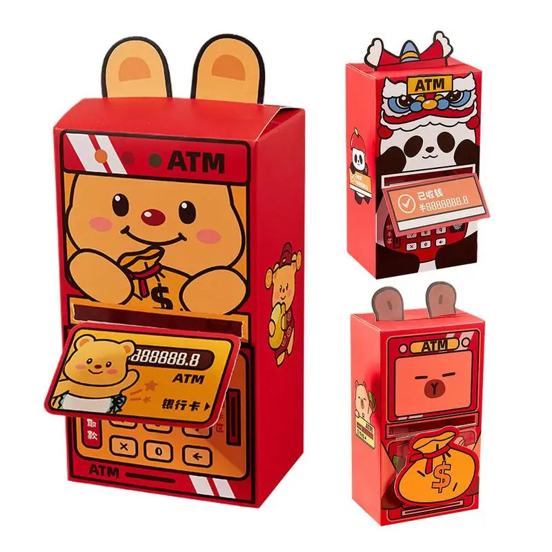 Chinese New Year Red Envelopes 2025 New Year Cash Pull Atm Shape Money Box Assembled Money Holder Lunar New Year Lucky Money