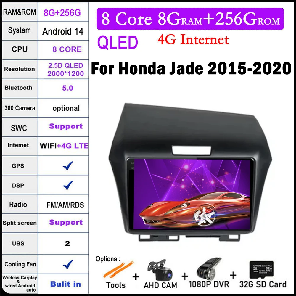 

9 inch Android 14 For Honda Jade 2015-2020 Car Radio Multimedia Video Player Navigation