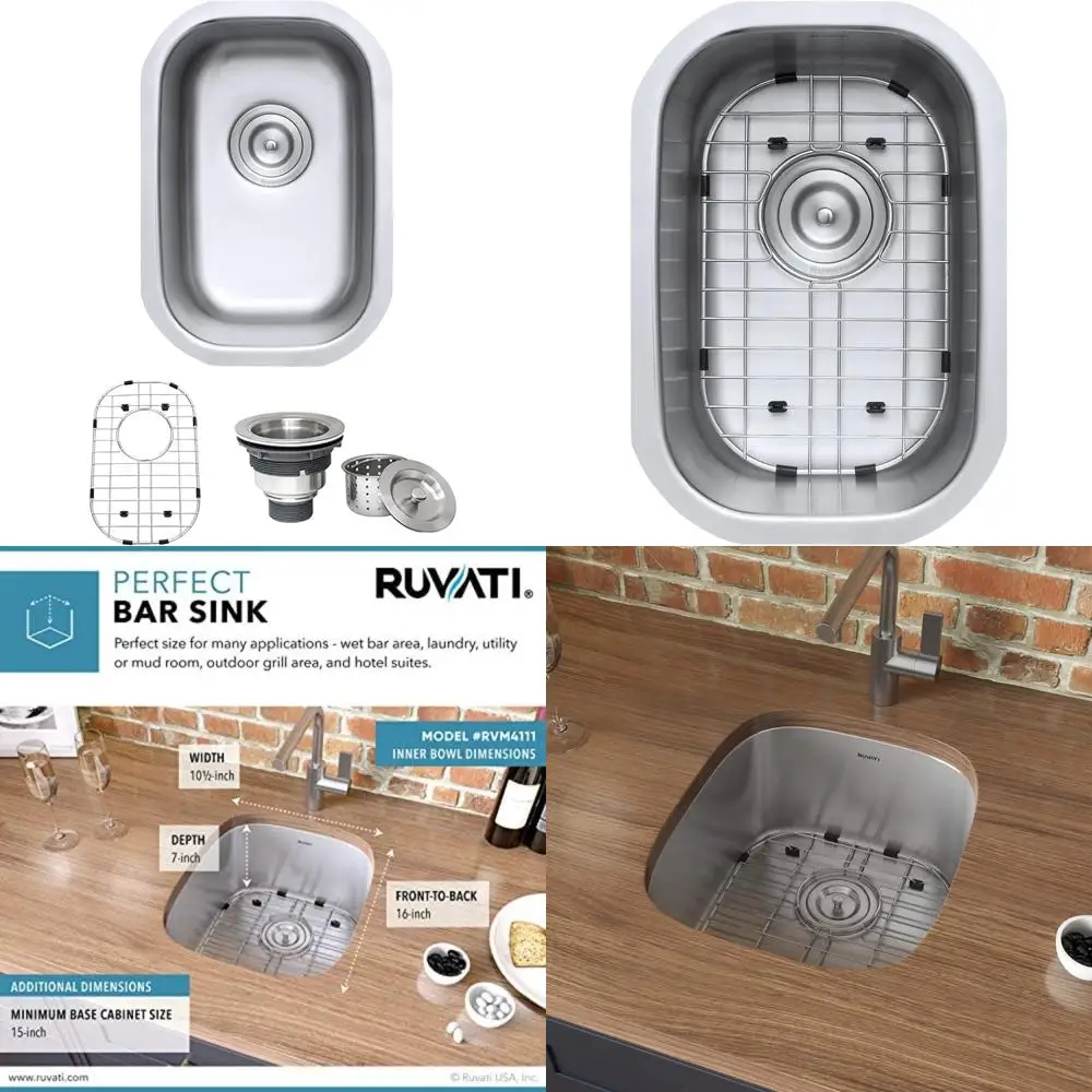 

Stainless Steel 16 Gauge Single Bowl Undermount Kitchen Sink with Brushed Finish and Rounded Corners - 12x18 Inch Bar Prep Sink