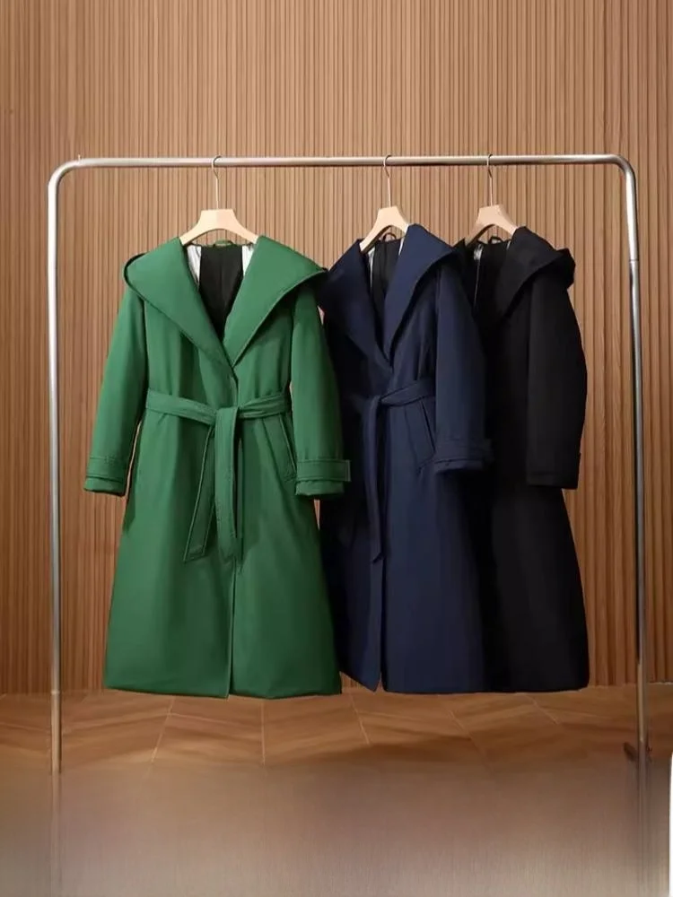 Women's Long Jaet Goose down Quilted Coat Anti-Cold Warm Casual Sle Hooded Long Sve Windproof Regular Thin