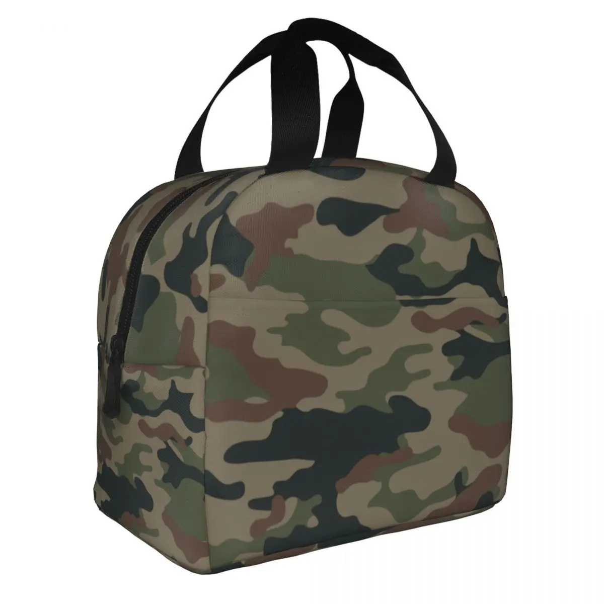 Green Brown Camouflage Army Camo Portable Lunch Box for Women Multifunction Thermal Cooler Food Insulated Lunch Bag
