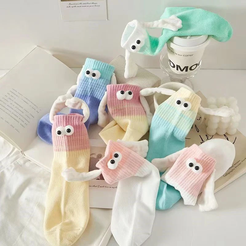 1/5Pairs Multicolor Magnetic Holding Hand Socks Dopamine Designer Socks Funny Couple Socks Birthday Gift for Women Bestie Lovers