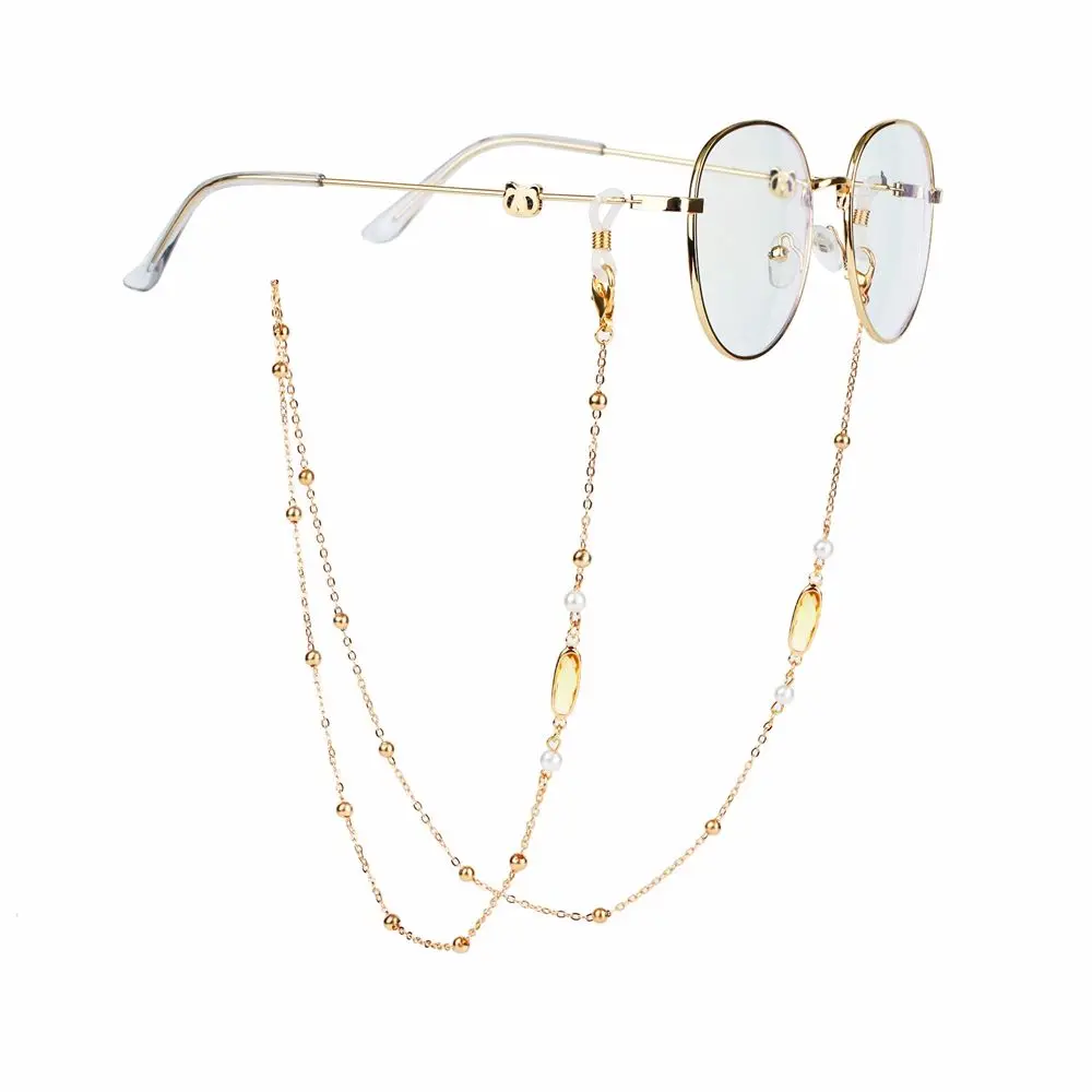 Simple Women Anti-lost Eyewear Glasses Holder Glass Metal Glasses Chains Copper Mask Hanging Rope Gem Neck Strap