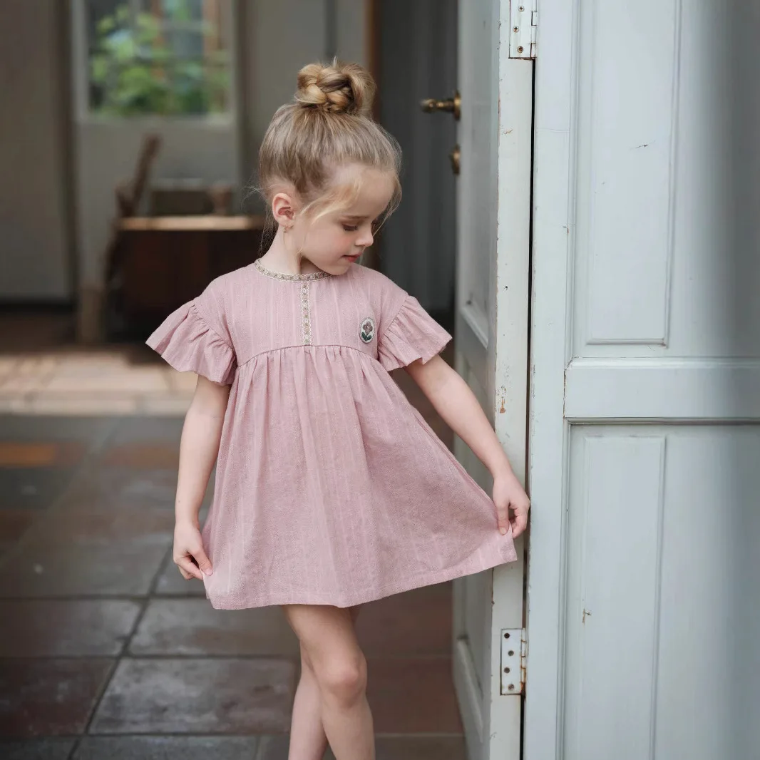 25 Nordic Summer New Ins Countryside Style Girls' Dress Baby Lotus Leaf Sleeve Jumpsuit Casual Dress