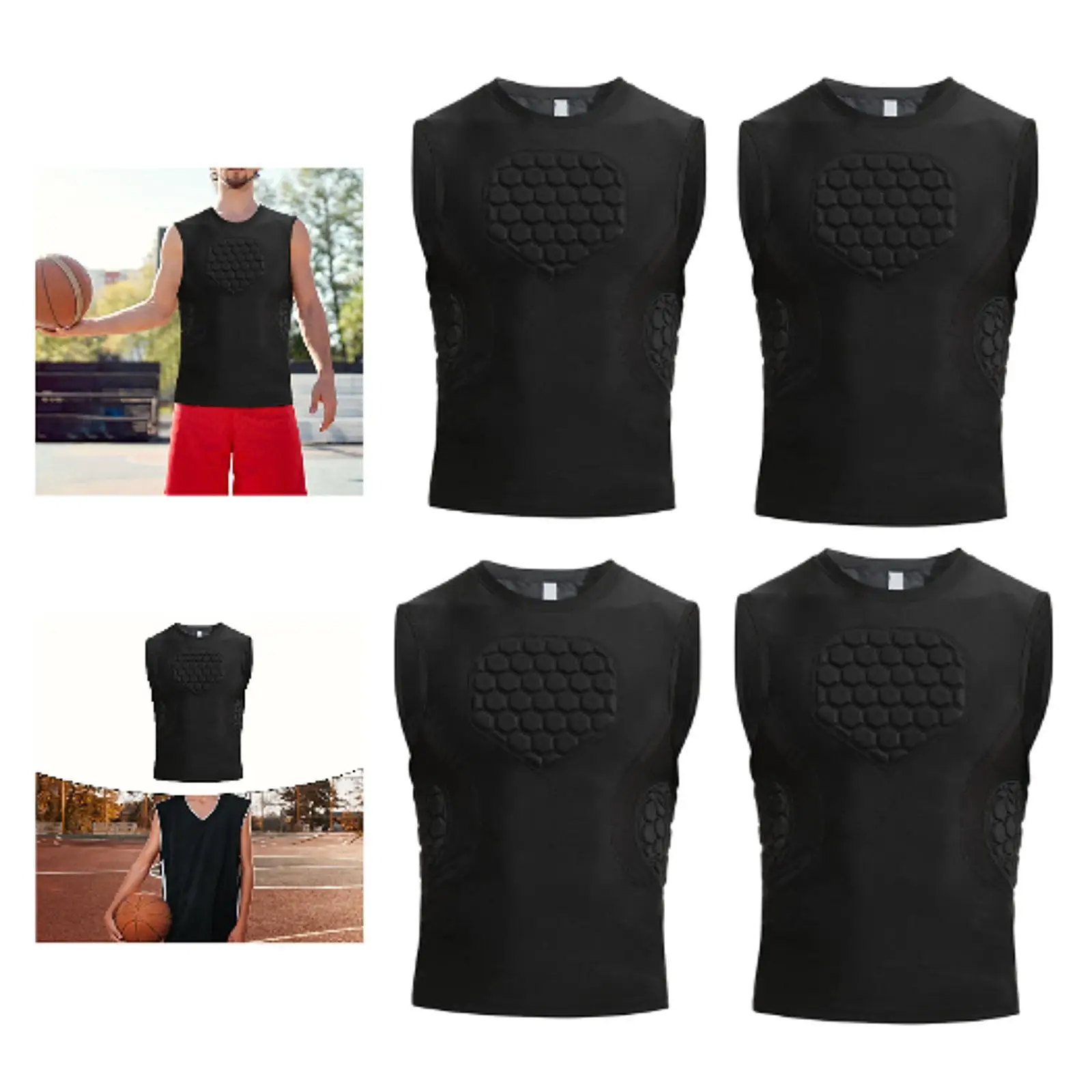 Mens Padded Compression Shirt Chest Rib Protector Protective for Football Rugby