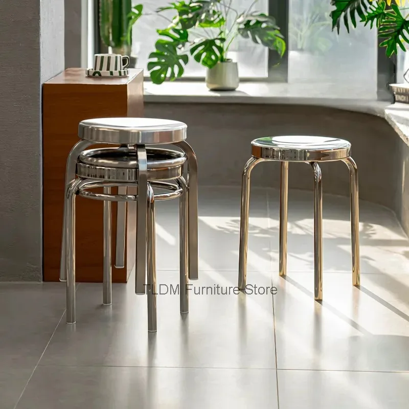 Stackable Round Metal Stools, Heavy-Duty Stainless Steel Counter Stools, Industrial Design for Kitchen, Café & Commercial Spaces