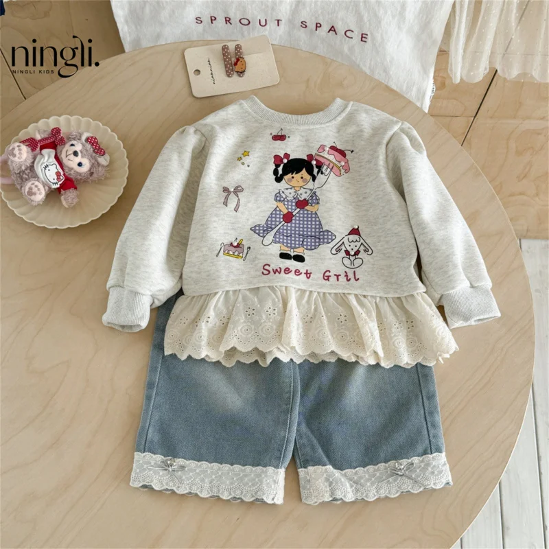 

Girls' Sweatshirt for Spring and Autumn2025New style trendy tops for little girls cute long sleevesTTrendy Versatile Shirt