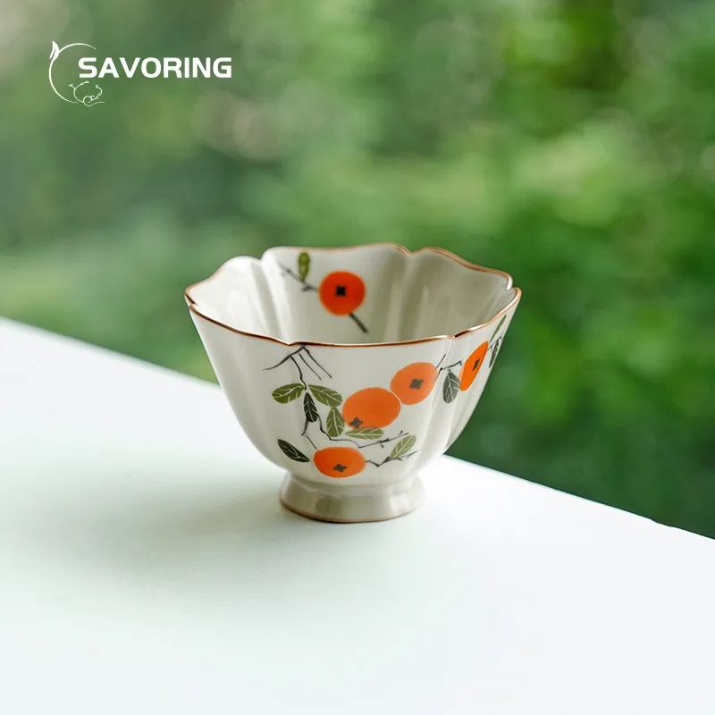 

Grass Ash Tea Cup Ceramic Master Cup Creative Hand-painted Persimmon Petal Aesthetic Cups Cup For Tea Bowl Puer Chinese Teacup