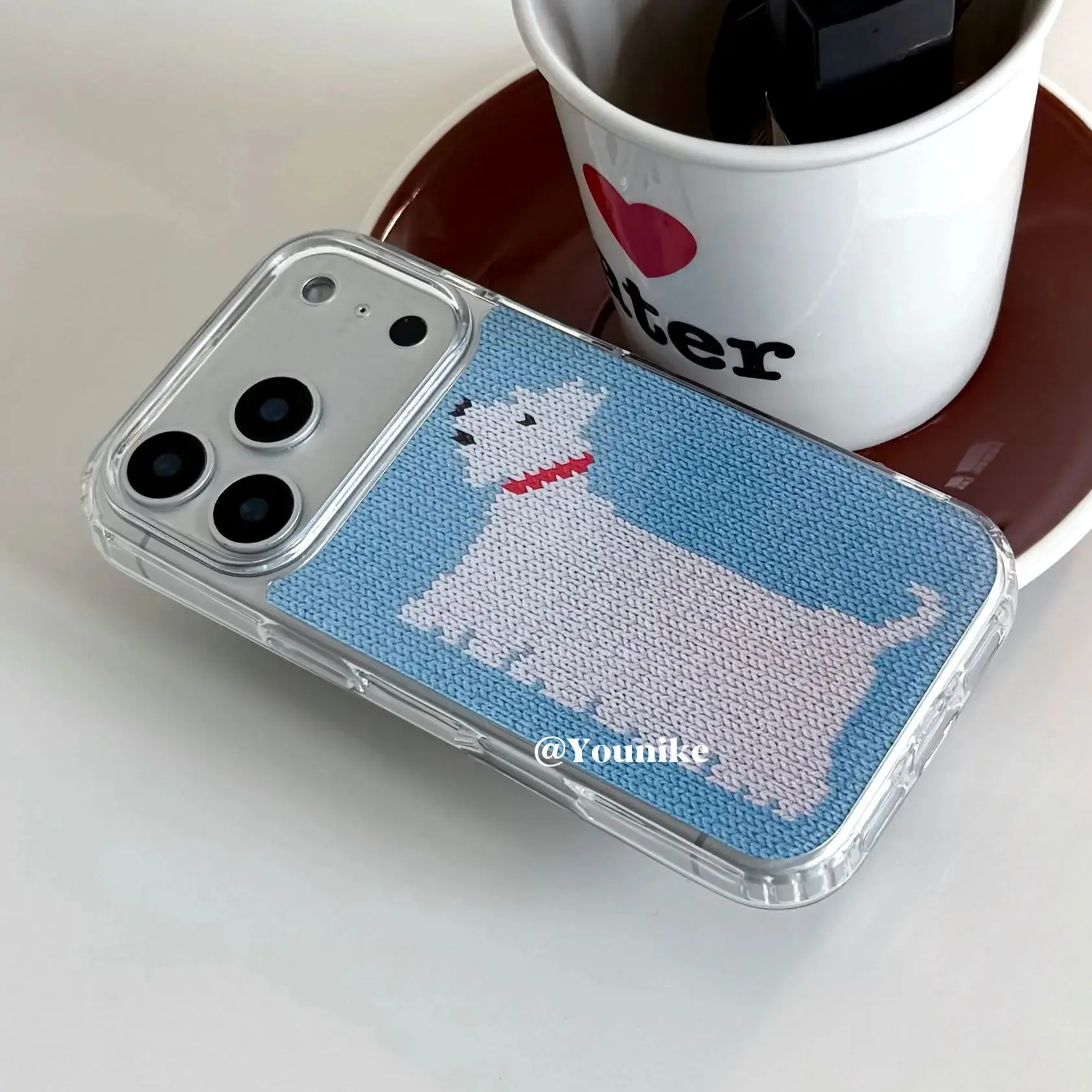 Korean Ins Knitted Printed Western Highland Dog Cute Phone Case For iPhone 17 16 15 14 13 12 11 Pro Max 7 8 Plus MINI Y2K Cover