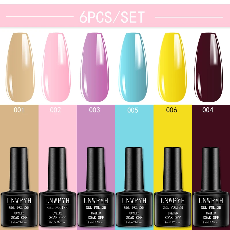

LNWPYH 6Pcs/Set Gel DIY Nail Polish Kit Colorful Semi Permanent UV LED Gel Polish Set Glitter Nail Art Varnish Design Manicure