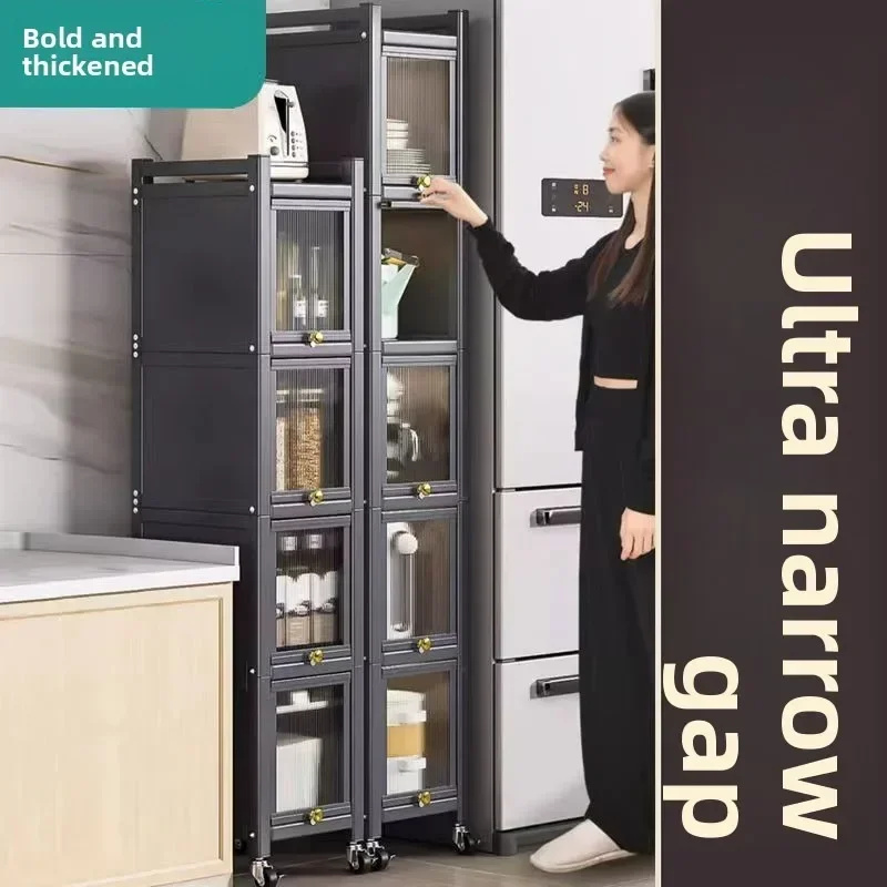 Firm Kitchen Shelf Floor-to-ceiling Shelf Locker Microwave Pot Oven Cabinet Storage Rack With Cabinet Door Factory