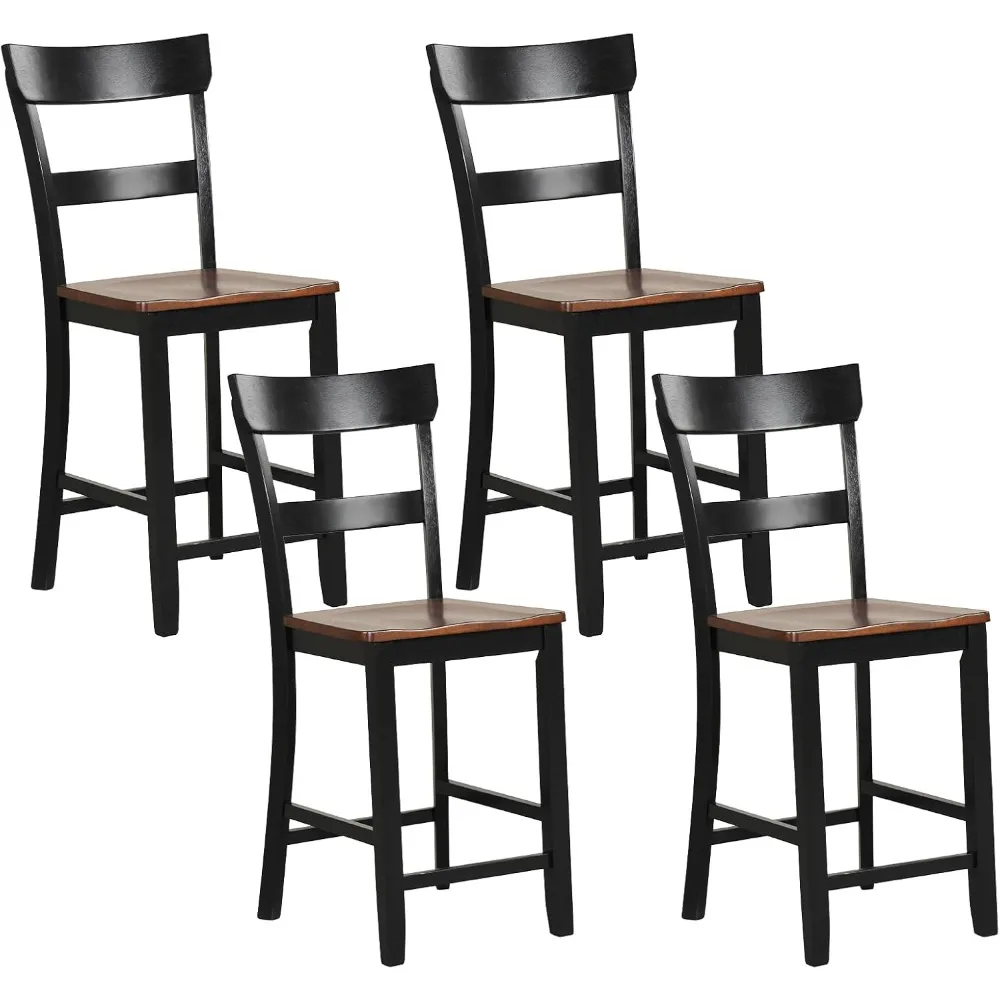 

Wooden Bar Stools Counter Height Set of 4, 24.5" Farmhouse Wood Bar Dining Chairs with Solid Rubber Wood Frame, Backrest, Footr