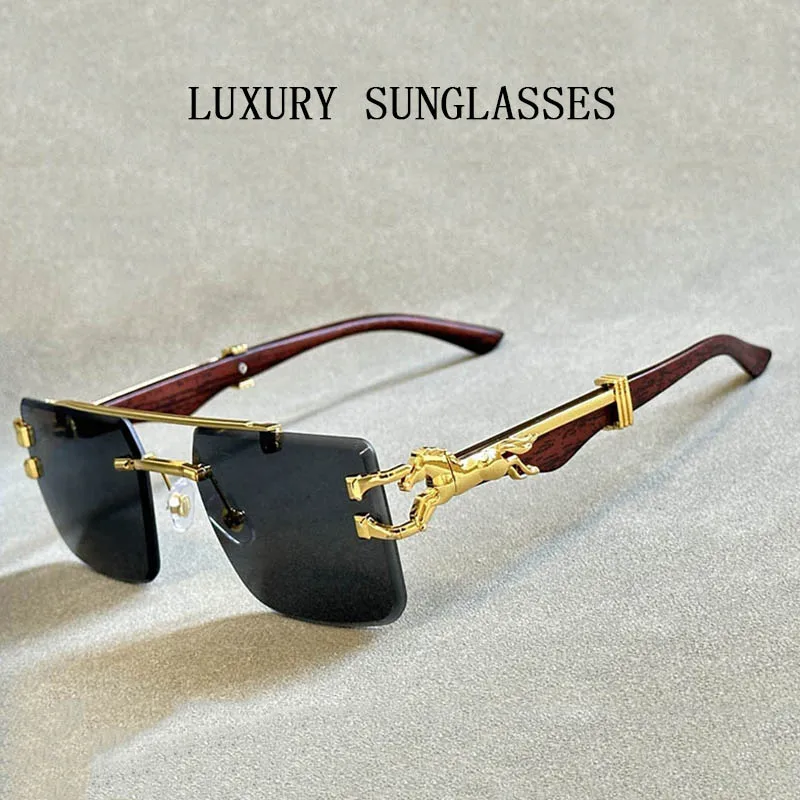 2024 Square Sunglasses For Men New Luxury Vintage Designer Rimless Sunglasses Women Trendy Fashion Glasses Gafas De Sol Hombre - Image 4