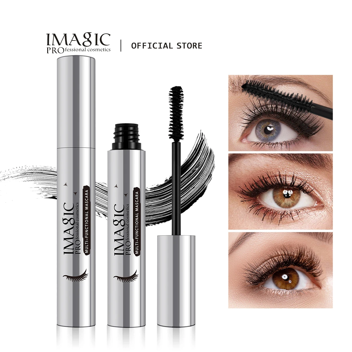 IMAGIC Black Mascara 4D Silk Fiber Waterproof Long Lasting Extension Volume Thick Effet Lengthens Eyelashes Eye Makeup Cosmetics