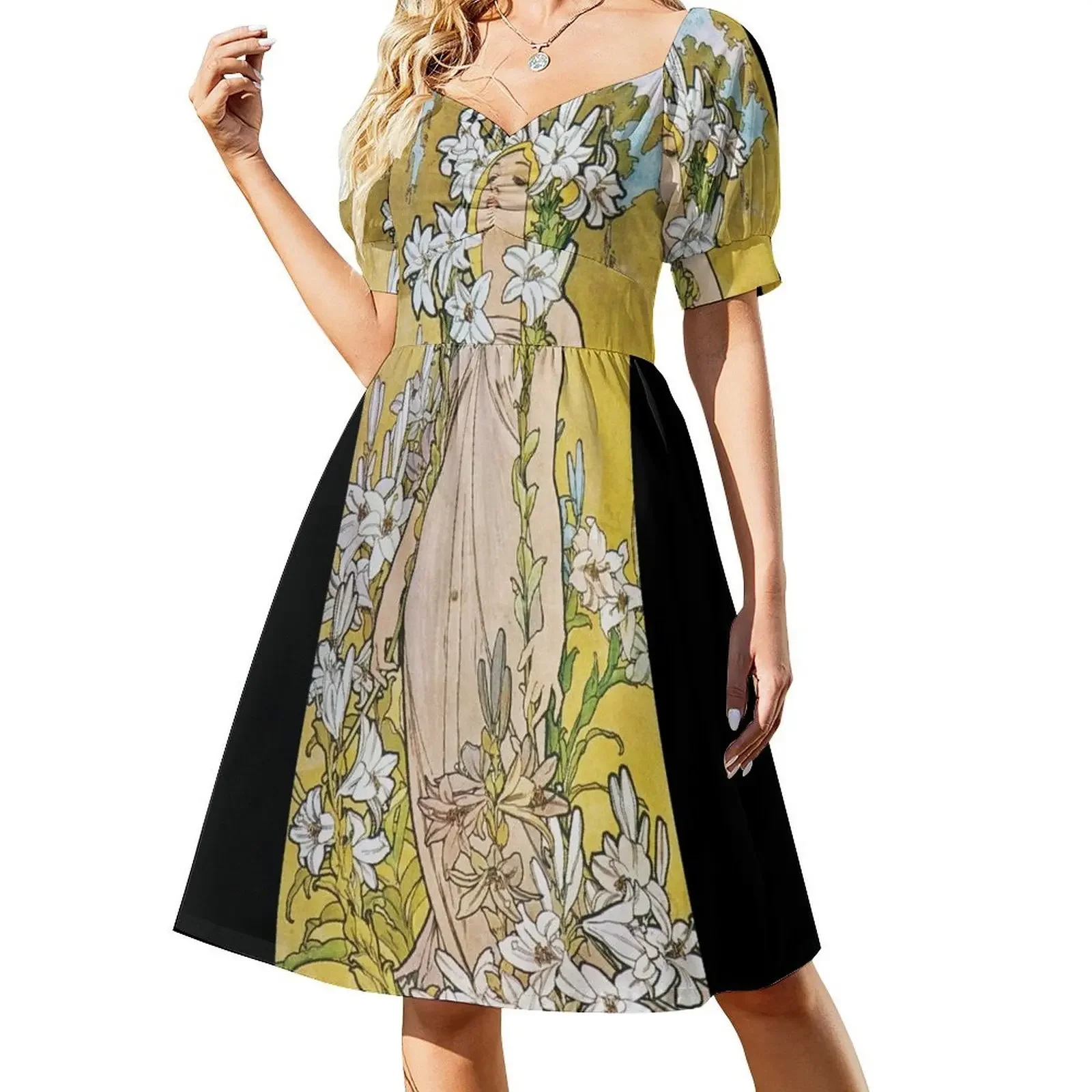 

Alphonse Mucha - Lily Short-Sleeved Dress summer dresses ladies 2025 ceremony dresses Dress