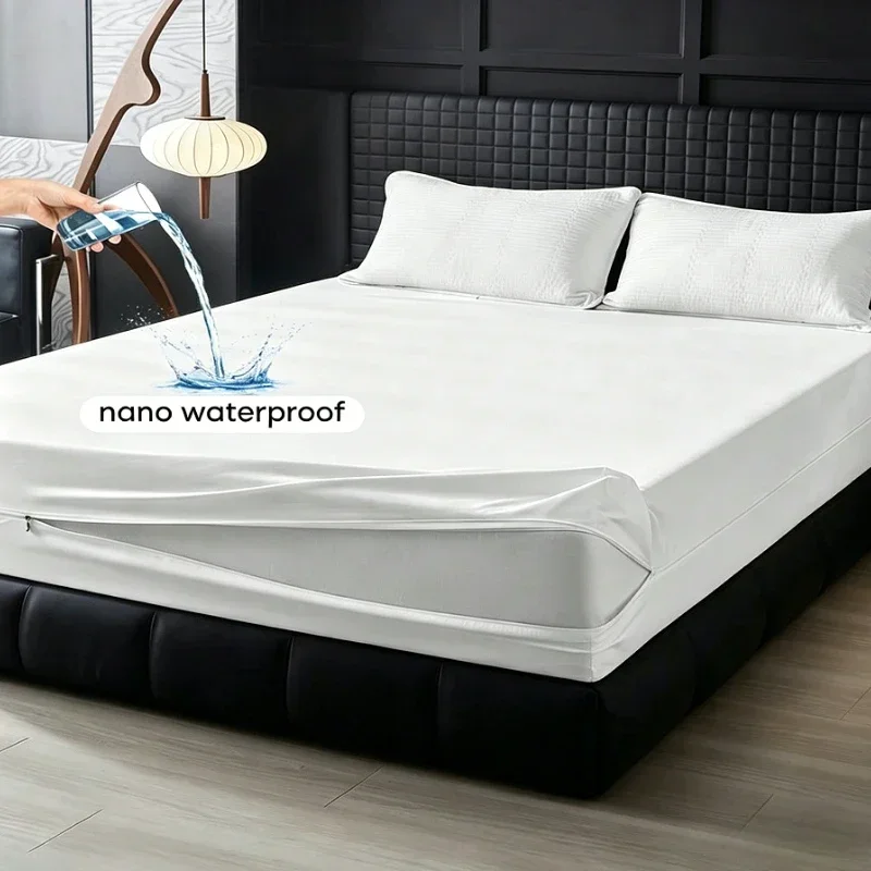 NEU 1 Stück Nano Wasserdichter Rutschfester Matratzenschoner 6-Seitiger Reißverschluss-Umschlag Geräuschloser Atmungsaktiver Bettüberzug für Zuhause Schlafzimmer – Detail 1