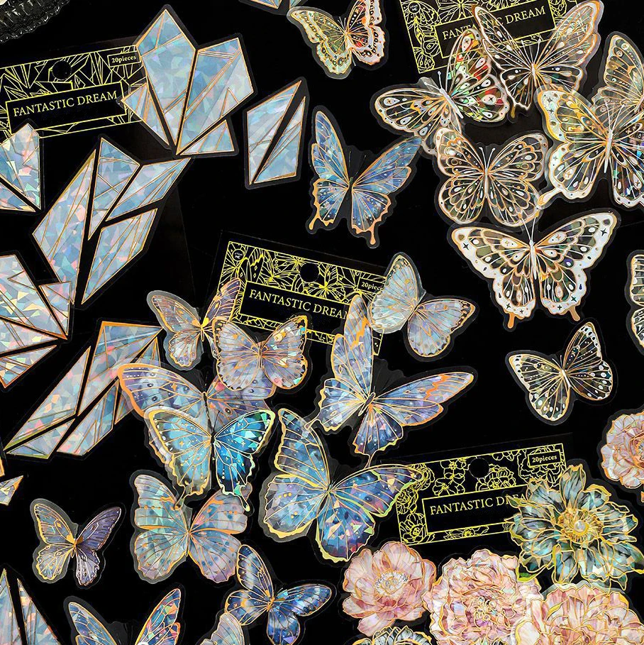 20 قطعة من سلسلة Dreamland Fantasy ثلاثية الأبعاد مطلية بالذهب، مجموعة ملصقات PET الخفيفة، ملصقات حقيبة يد Dreamland الرجعية #3