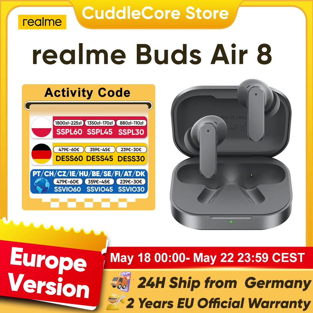 realme Buds Air 8 Écouteurs Bluetooth Version Globale Pour realme 16 Pro Plus realme GT 8 Pro 55dB 58 Heures d'Autonomie de la Batterie realme Buds Air 8 Écouteurs Bluetooth Version Globale Pour realme 16 Pro Plus realme GT 8 Pro 55dB 58 Heures d'Autonomie de la Batterie