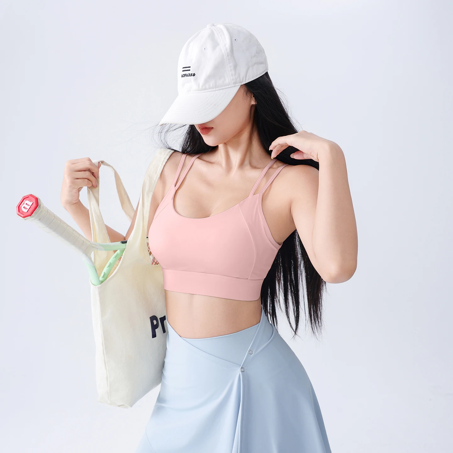 Women Fixed Cup Sports Bra Double Thin Strap Crisscross Back Wirefree Shockproof Yoga Fitness Back Closure Crop Top