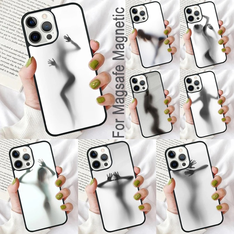 Woman Silhouettes Magnetic Soft Phone Case for iPhone 16 Promax 15 Pro 13 14 Plus 11 12 Mini MagSafe Coque