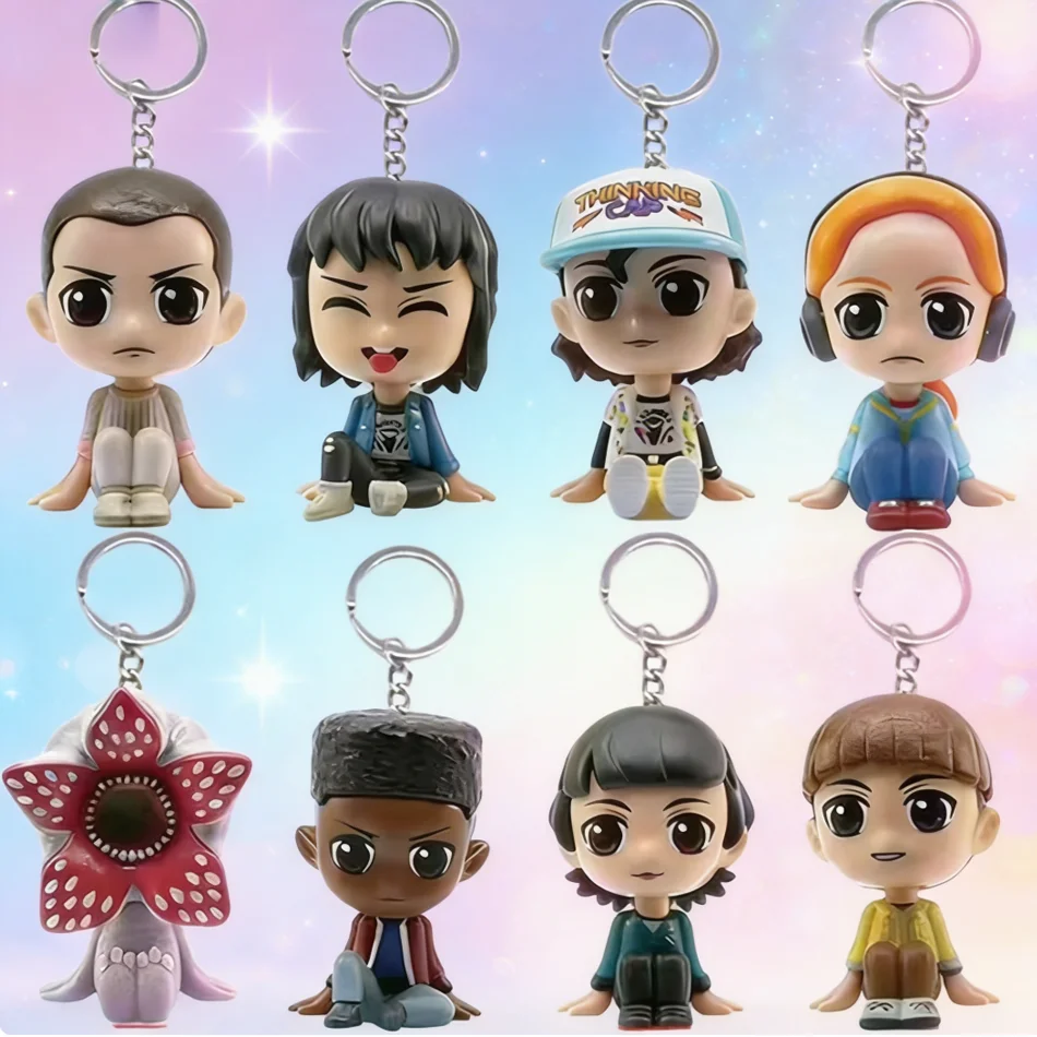 

New Arrival 8pcsTrendy Creative Keychain Set Unique Soft Rubber Doll Model Pendants Perfect Surprise Gift for Kids