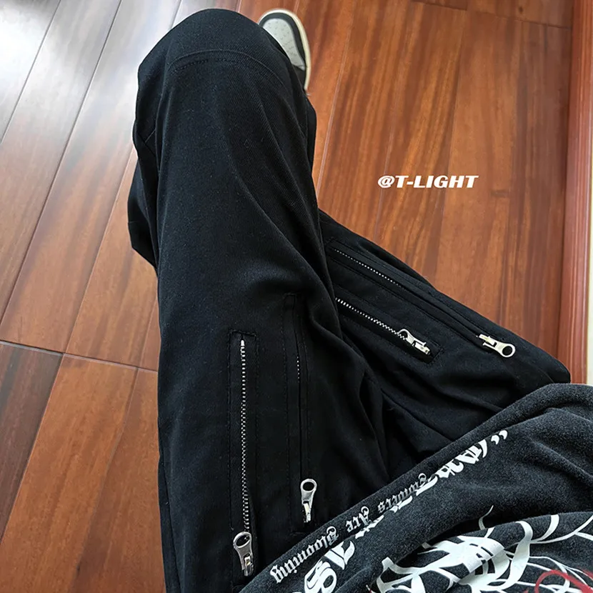 

Мужские весенне-осенние спортивные брюки на молнии с разрезами, прямого кроя, свободные, немнущиеся, модные, молодежные, для активного образа жизни