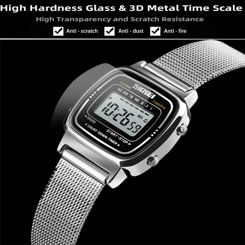 Skmei Women Bracelet Dress Watches Luxury Brand Stainless Steel Strap Fashion Waterproof Digital Chronograph Wristwatch