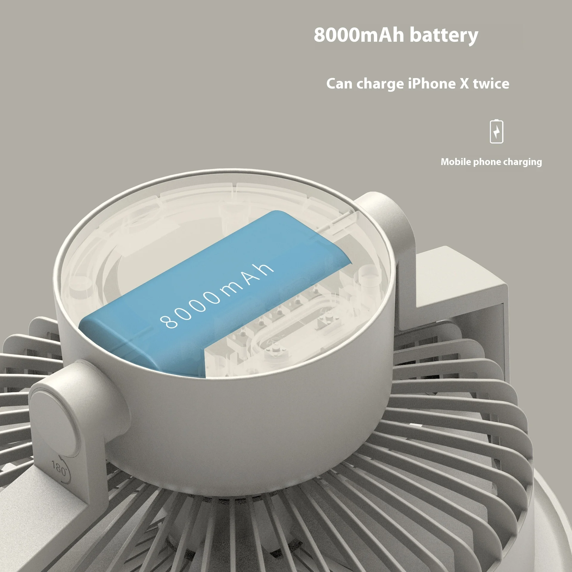 8000mAh Camping Fan Home Ventilador Rechargeable Portable Desktop Circulator Wireless Electric Fan with Power Bank LED Lighting