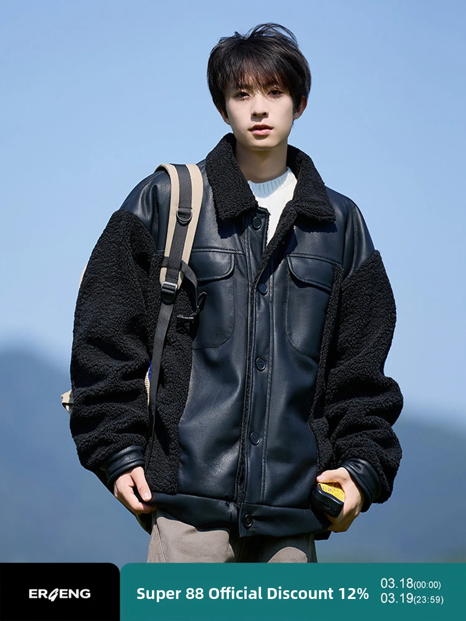 

Men's Thiened Cotton Jaet Winter Coat Fur Leather Inteated Loose Fit Warm Youth Faion Casual Zipper Closure Long Sve