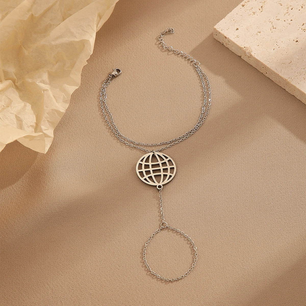 كينيتيال الأرض البنصر سوار الفولاذ المقاوم للصدأ سلسلة اليد سوار متصلة الاصبع للنساء الفتيات مجوهرات بسيطة