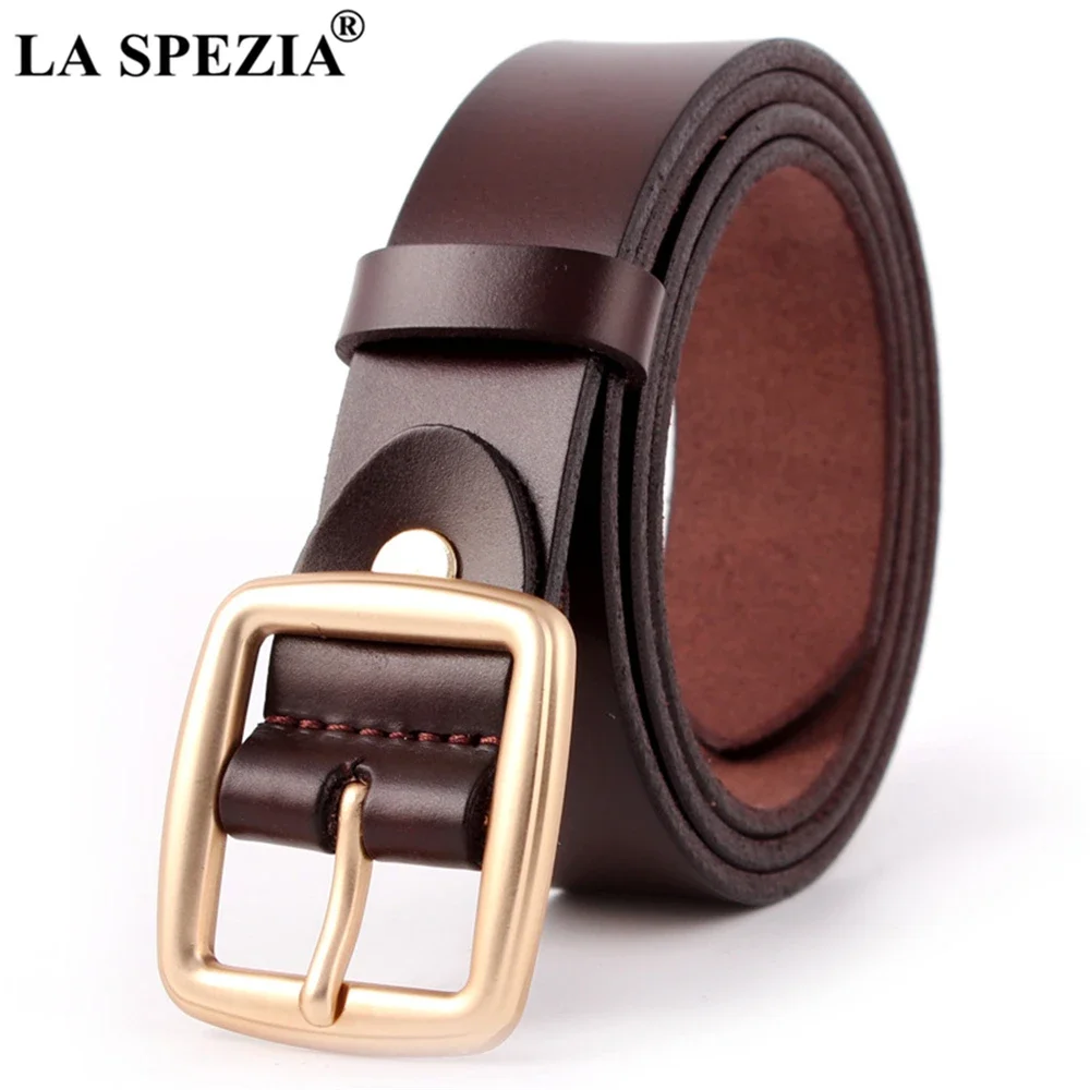 LA SPEZIA الجمل النساء حزام جلد طبيعي دبوس مشبك حزام جلد حقيقي مشبك ذهبي تصميم جديد حزام السيدات عادية
