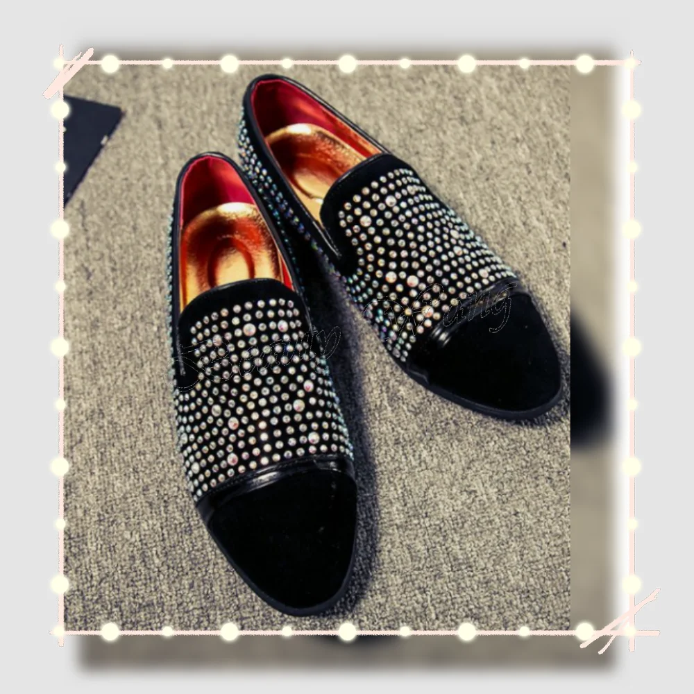 

Black Rivet Decor Men Shoes Leather Patent Leather Pumps Style Men's Dress Shoes Gentlemen Slip on Party Shoes Big Size 47