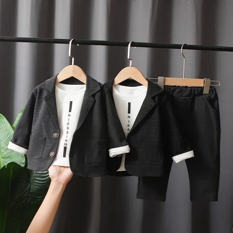

New Spring Autumn Baby Boys Clothes Suit Children Casual Coat T-Shirt Pants 3Pcs/Sets Toddler Gentleman Costume Kids Tracksuits
