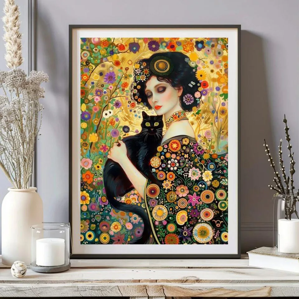 

Gustav Klimt Woman With Black Cat Diamond Painting Kit Full Square/round Mosaic Embroidery for Beginners Home Decor 2025 New