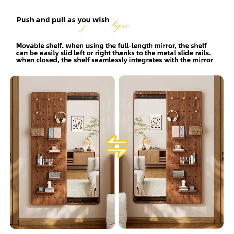 Solid Wood Hidden Pull Out Storage Mirror with Cabinet Wall Mounted Entryway Full Length Dressing Gown Organizer Wall Peg Board image 4